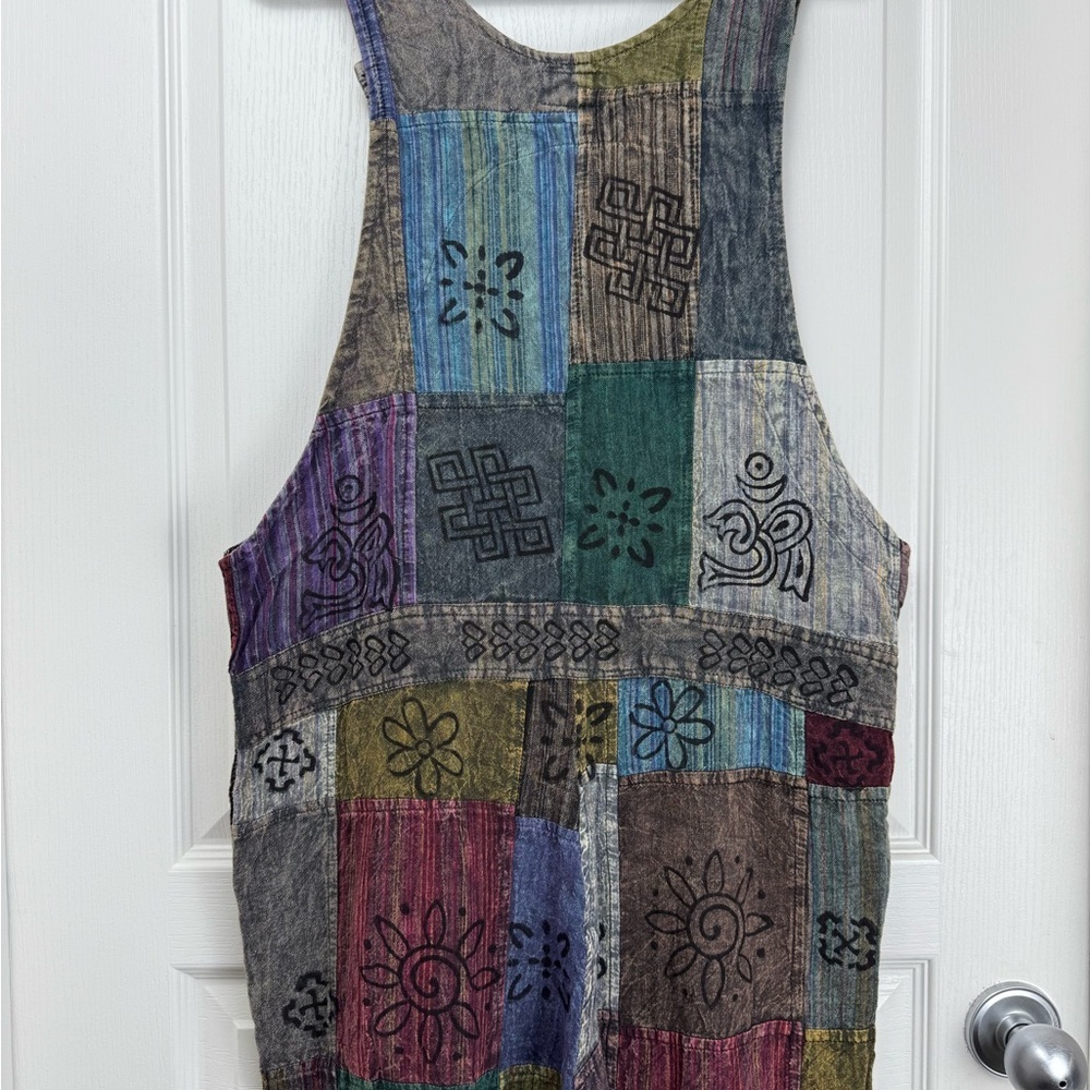 Ark Imports Enya Hand Printed Patchwork Cotton Overalls Women’s Size Small - Picture 6 of 10
